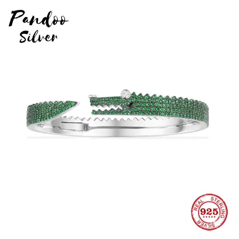 Fashion Charm Sterling Silver Copy 1:1 Copy,Silver Green Croco Open Cuff Women Monaco Luxury Jewelry Gift