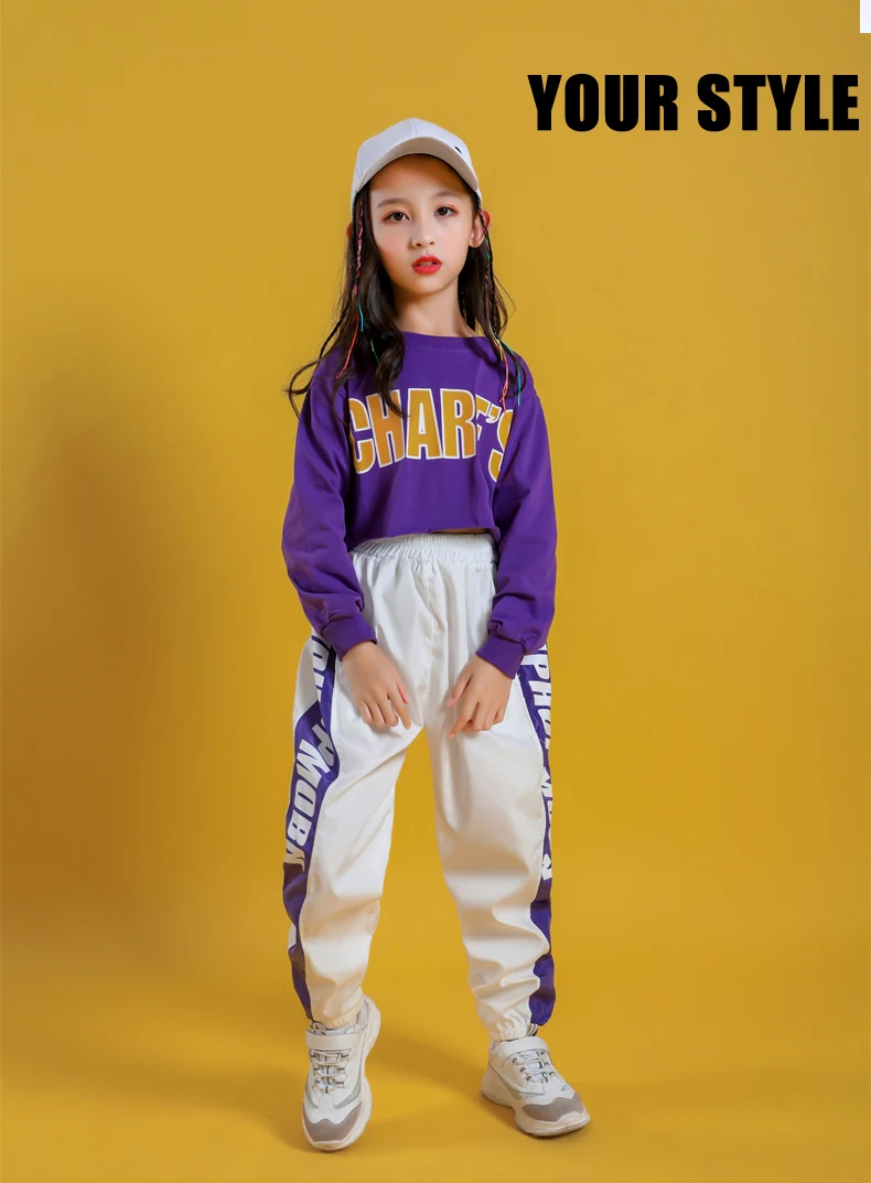 Kid Cool Hip Hop Clothing Hoodie Sweatshirt Shirt Top Crop Causal Jogger Pants for Girl Jazz Ballroom Dance Costume Clothes Wear (13)