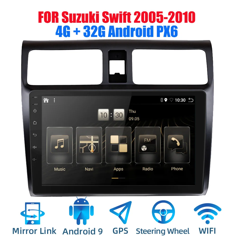 2din Android 9,0 Ouad Core PX6 Автомагнитола стерео для Suzuki Swift 2005-2010 gps Navi Аудио Видео плеер Wifi BT HDMI DAB - Цвет: Android PX6