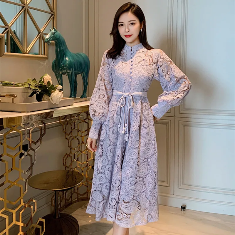 

2020 Autumn High Quality Korean Style New Pattern Womens Fashion Horn Sleeve Bow Splicing Tweed Lotus Leaf Edge Dress Vestidos