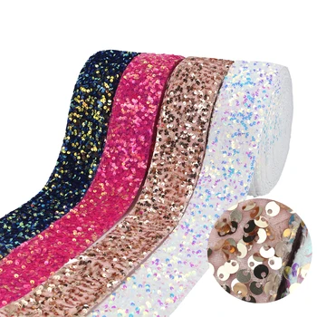 

3 Inch 75mm 25 Yards/Roll Sequined Velvet Rribbon DIY Hair Knot Material Handmade Dress Decoration Accessories