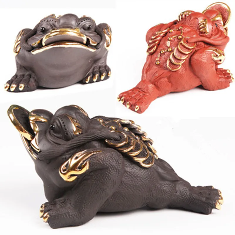 

Chinese Yixing Purple Clay Kung Fu Teapets ZiSha Handmade Golden Toad Tea Pets Tea accessories