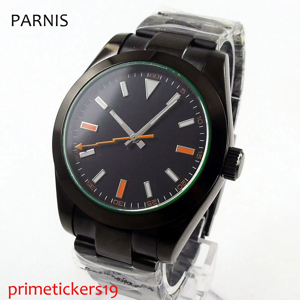 

40mm black sterile dial sapphire crystal PVD coated case mental strap automatic movement mens watch PA666