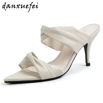 

Women's great pu leather slip-on pumps pointed toe summer elegant ladies thin high heel evening dress sandals pleated shoes sale