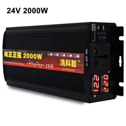 24V 2000W 2000/3000/4000W DC 12V дo AC 220V 2LED экрана с немодулированным синусоидальным сигналом Мощность инвертор - Цвет: 24V 2000W