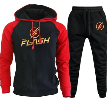 

Hoodies+Casual Pants Sets 2019 Autumn Winter The Flash Man Fashion Streetwear Hip Hop Men Fleece Suit Male Hip Hop Raglan Hooded