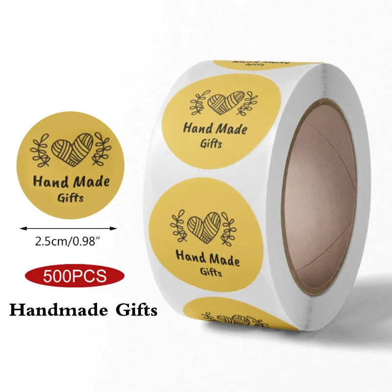 

Natural Kraft Round Handmade Gifts Sticker Olive Branch with Heart 500pcs Adhesive Seal Label for DIY Craft Cookies Baking Decor