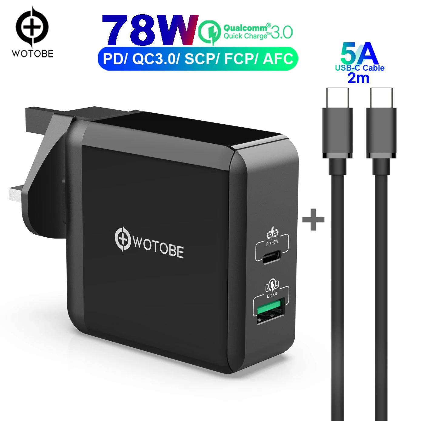 Настенное зарядное устройство WOTOBE 78 Вт адаптер питания TYPE-C USB-C USB C PD60W QC3.0 SCP/AFC для