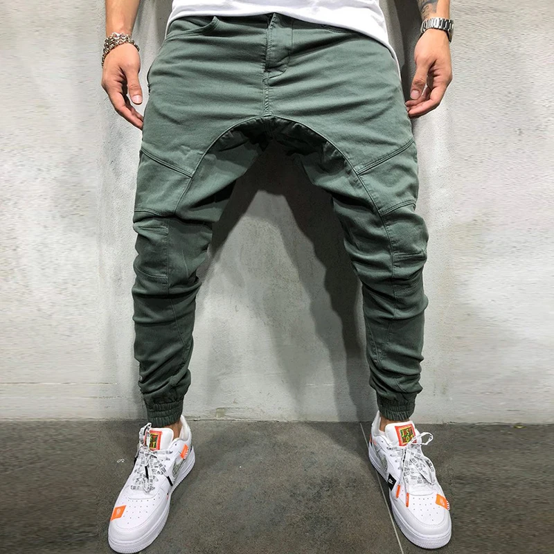 Мужские брюки, модные, в стиле хип-хоп, тактические, брюки-карго, для бега, с несколькими карманами, шаровары, мужские, одноцветные, на каждый день, на молнии, спортивные штаны - Цвет: Army green