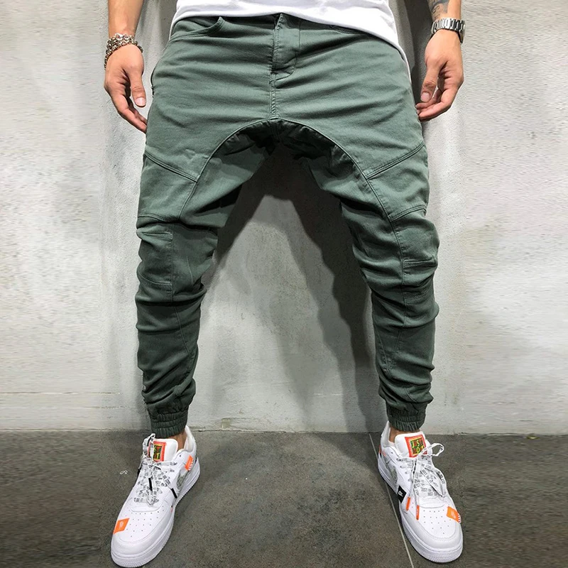Army green Мужские брюки, модные, в стиле хип-хоп, тактические, брюки-карго, для бега, с несколькими карманами, шаровары, мужские, одноцветные, на каждый день, на молнии, спортивные штаны - Цвет: Army green