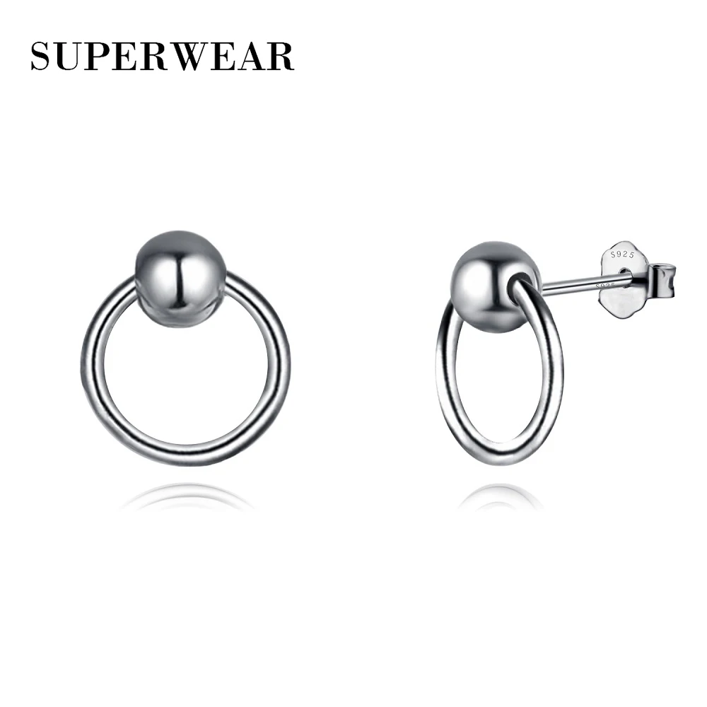 

SUPERWEAR 925 Sterling Silver Forever Full Circle Stud Earrings for Women Men Simple Round Ear Studs Minimalist Couples Jewelry