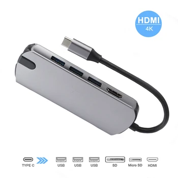 

6 in 1 Multi USB Type C Hub 3.0 to USB HdMI Hub Adapter Splitter Port TF SD Card Reader for Macbook Pro&Most Laptops