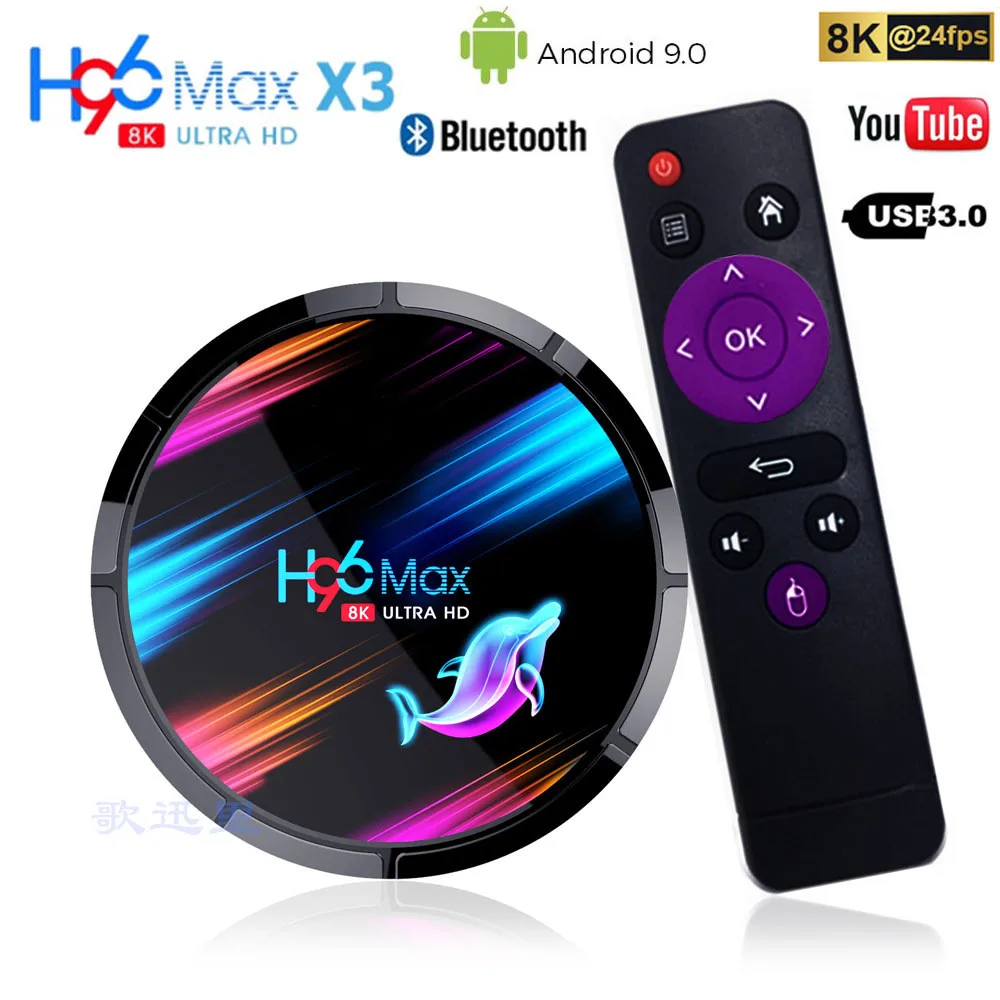 

H96 Max X3 Smart Tv Box Android 9.0 4gb 128gb Amlogic S905x3 2.4g/5g Wifi Bt4.0 1000m 8k Google Youtube H96max Andorid Tv Box