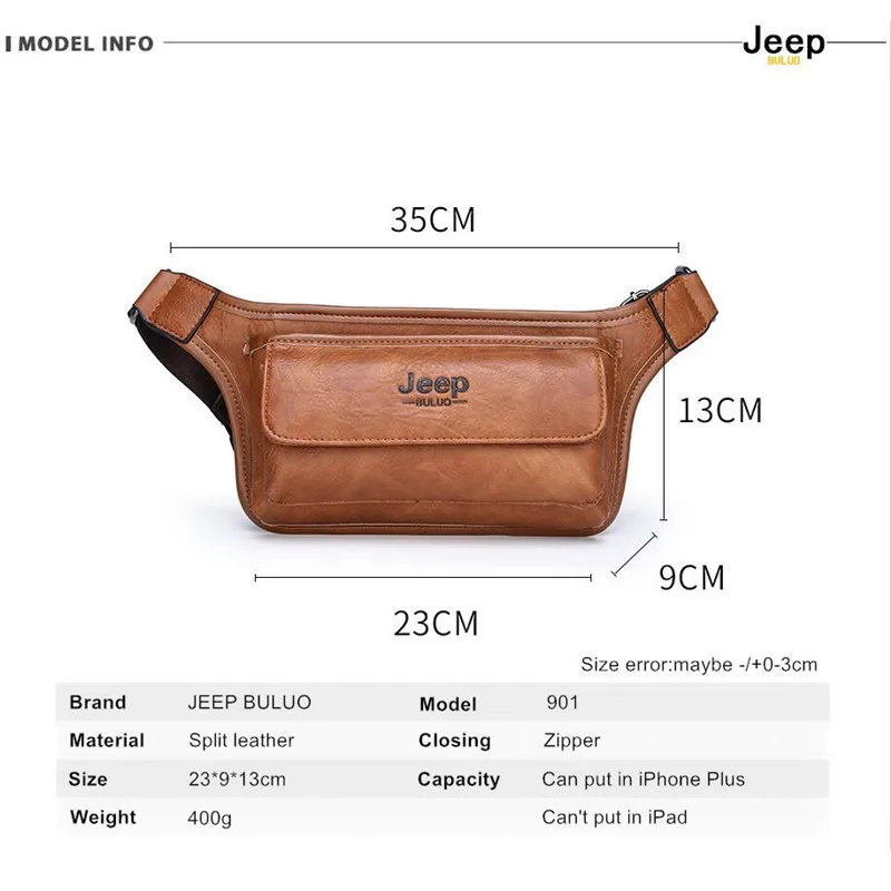 JEEP BULUO Male Women Sling Bag for Belt Leather Hip Bag Chest Pouch Men Waist Bag Pack Casual Functional Money Phone Belt Bag