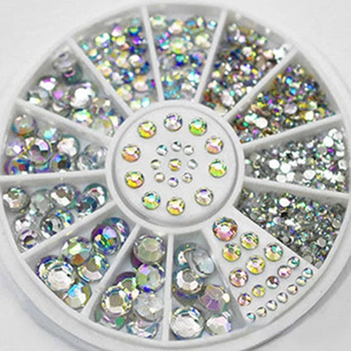 1 колесо, 5 размеров, белый, многоцветный, сделай сам, кончик для дизайна ногтей, 3D декор, блестящие стразы, подходит для использования поверх лака для ногтей, УФ-конструктор