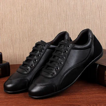 

Men Genuine Leather Shoes outdoor Fashion Designer Leisure Lace up Men Shoes Classic black Shoes Men Flats shoes big size 48 L5
