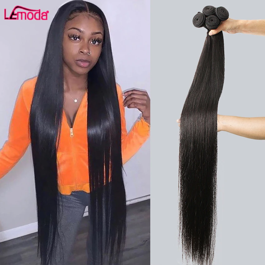Mechones rectos brasileños extensiones de cabello humano mechones 28 30 pulgadas extensiones de cabello Lemoda Color natural Remy 1 3 4 mechones Weave