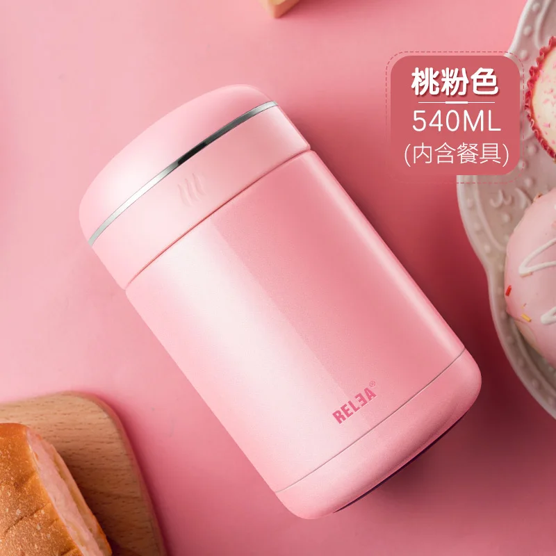 540ml pink Термос Ланч-бокс из нержавеющей стали с изоляцией для еды, вакуумная колба, контейнер с мешком, теплоизоляция, термо-бенто для хранения детей - Цвет: 540ml pink