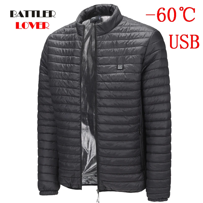 -60 Degree Heated Jackets Vest Duck Down Coats Mens Women Outdoor Coat USB Electric Heating Jackets Men Warm Winter Thermal Coat