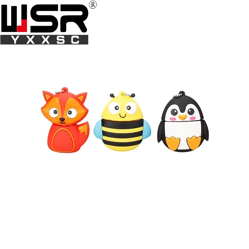 Флеш-накопитель USB 2,0 с мультипликационным принтом, 32 ГБ, 64 ГБ, 128 ГБ, Фокс, пингвин, пчела, Сова, карта памяти, 4 ГБ, 8 ГБ, 16 ГБ, высокая скорость, водонепроницаемый, лучший компьютерный подарок