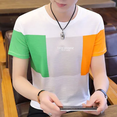 

Korean version of the trend loose solid color round neck casual tide brand men's seven-point sleeve shirt