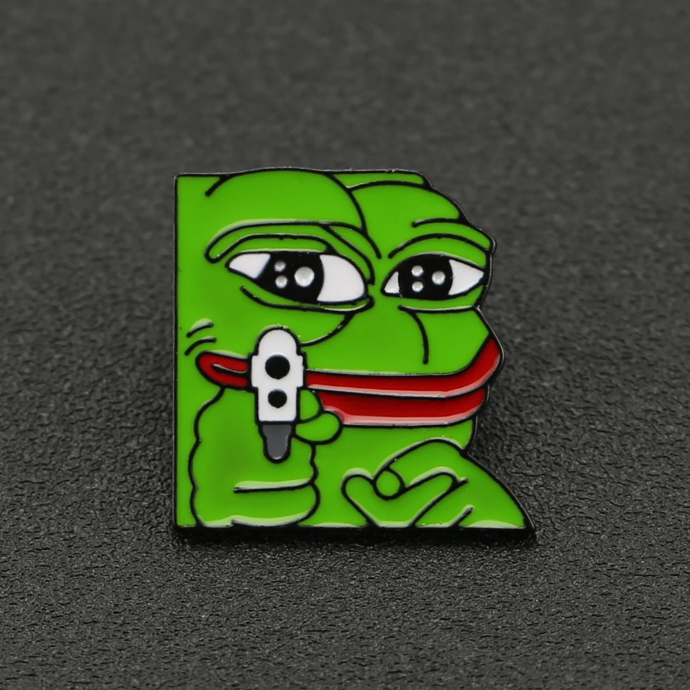 

Frog Pepe Brooch Pin Smile Sad Kermit Shoot Gun Meme Enamel Badge Pop Culture Cartoon Emoji Jewelry Feels Good Bad Man Wholesale