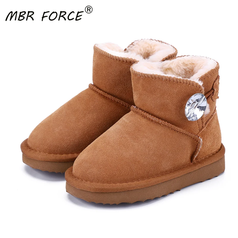 MBR FORCE/Классические однотонные детские зимние ботинки высокого качества Кожаные