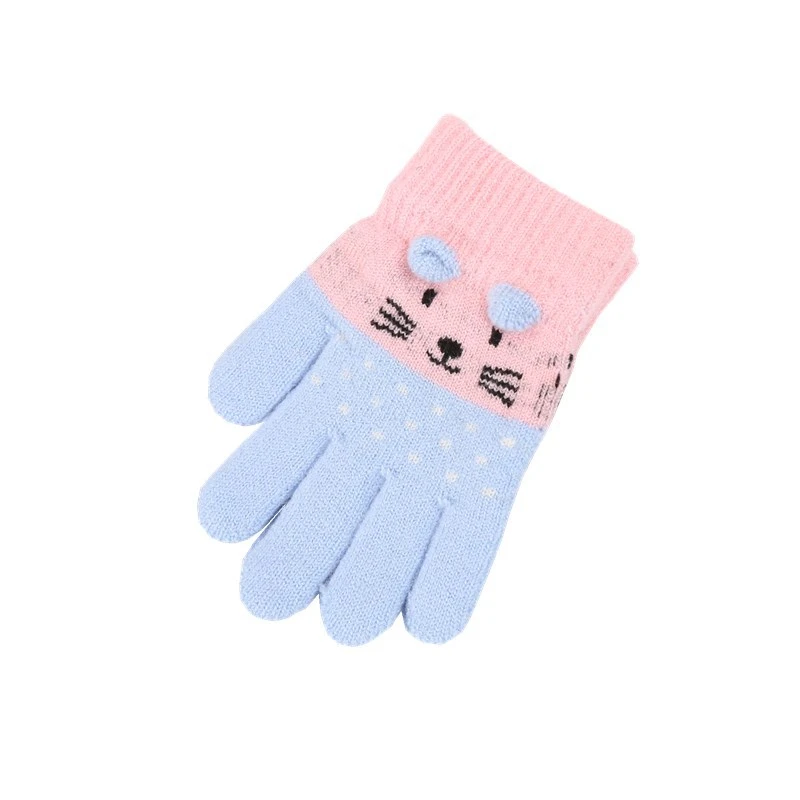 baby accessories doll	 Cute Cartoon Cat Gloves 2022 Winter Thick Knitted Boys Girls Mittens Children Full Finger Warm Gloves For Kids 3-7 Years Old baby stroller accessories