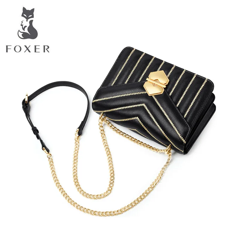 FOXER, роскошная Высококачественная модная женская сумка, новинка, сумка на плечо, кожаная цепочка, маленькая квадратная сумка, модная, дикая индивидуальность