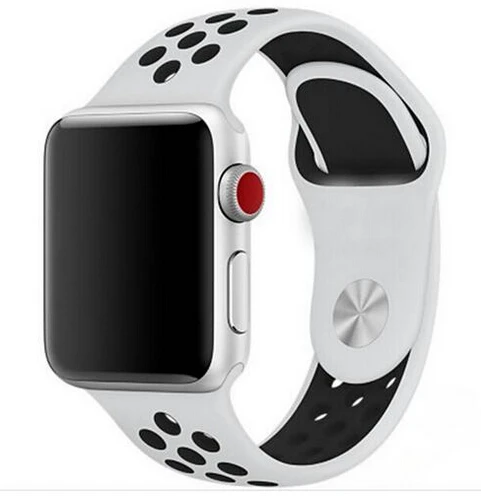Мягкий силиконовый спортивный ремешок для apple watch ремешок 40 мм 44 мм браслет для iwatch 5 4 3 2 1 дышащий ремешок для часов 42 мм 38 мм - Цвет ремешка: white black