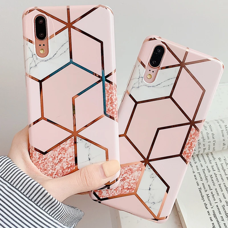 

Plating Geometric pattern splice Case For iphone 8 7 Plus 6 6s Soft TPU Edge Case For iphone X XR XS MAX 10 Smooth Cover