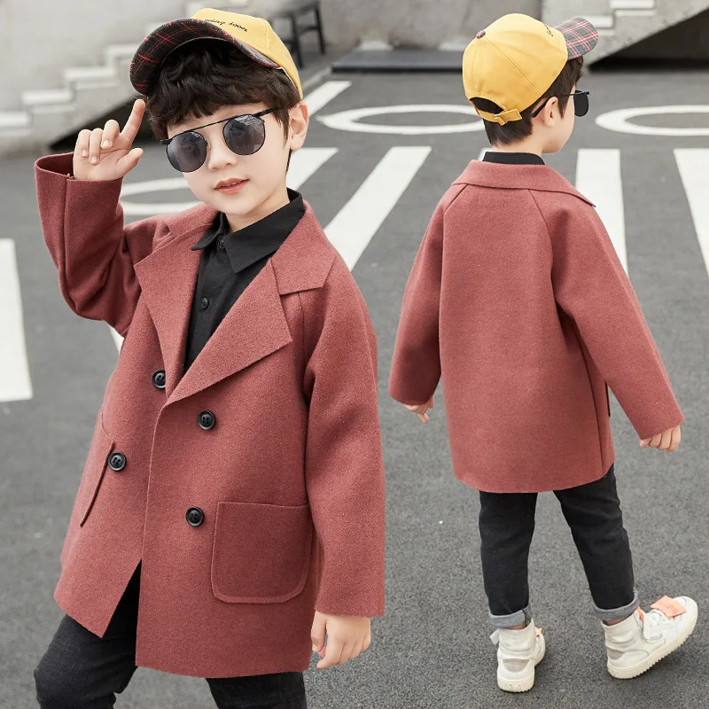 

4-7-12-Year-Old BOY'S Woolen Jacket 2020 Spring And Autumn New Style Korean-style Tartan Overcoat Big Boy Handsome Trench Coat