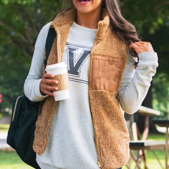 

Fashion Solid Color Zipper Slim Vest Coats Fashion Sleeveless Vest Jacket Fleece Casual Coat Outerwear Winter Women Vest Coat