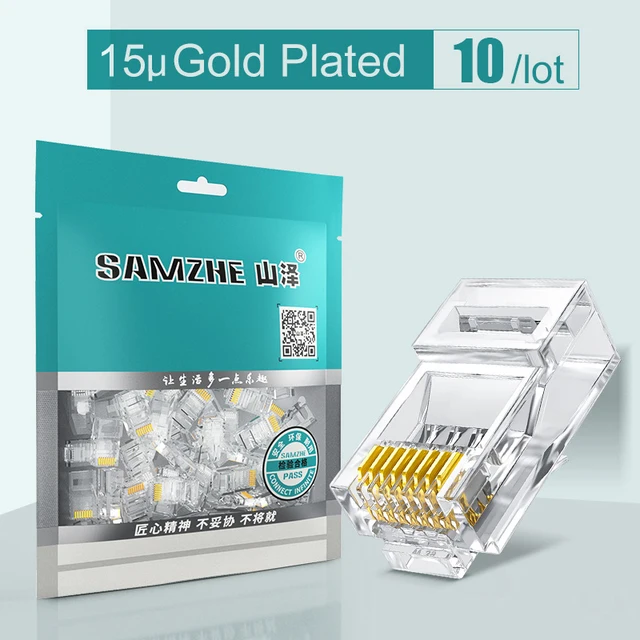 SAMZHE Cat5e RJ45 Modular Plug 8P8C Connector for Ethernet Cable,Gold ...