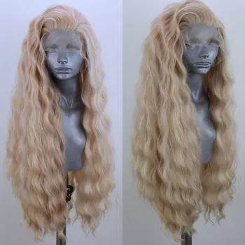 

Bomshell Mix Gold Blonde Water Wave Synthetic 13*3 Hand Tied Lace Front Wig Glueless Heat Resistant Fiber Hair For Women Wig