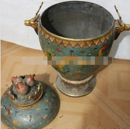 320+++ 3" Китайский из перегородчатой эмали Бронзовый персик олень зверь ладан горелка курильница