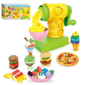 

Children Color Clay Creative Toys Pretend Play Hamburger Plasticine Noodle Machine Mold Handmade Toy Kitchen Set for Kids