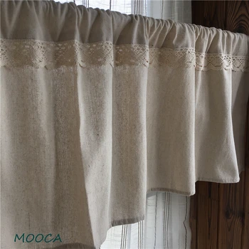 

cotton and linen beige color short kitchen with lace trimming curtain cafe curtains