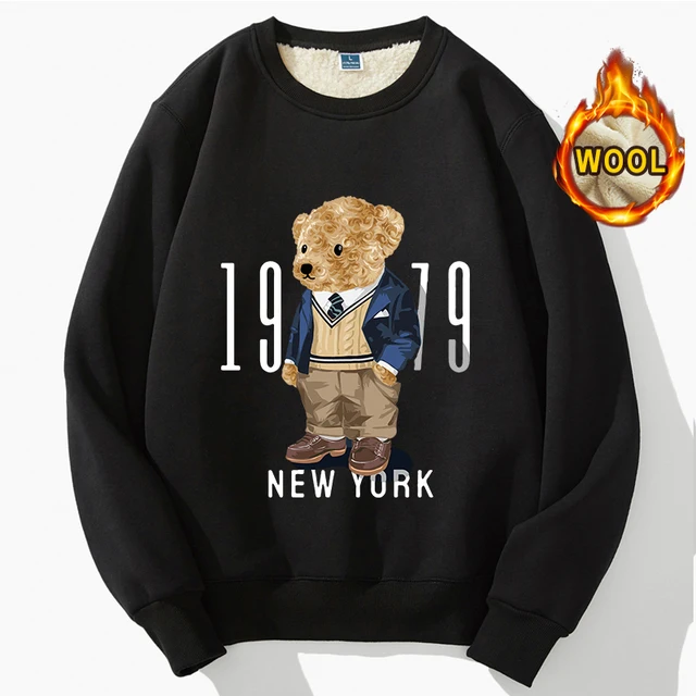 Creative Fashion Gentleman Teddy Bear Sweatshirt Autumn/Winter Thickening Plus-size Men and Women Hoodies Lovers Hoodie S-4XL as photo