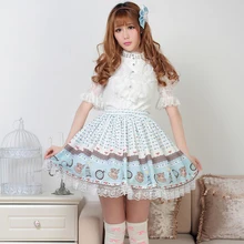 Принцесса Сладкая Лолита Юбки японский синий день чай Лори Лолита сладкий принцесса кружева половина длины юбка GZWY133