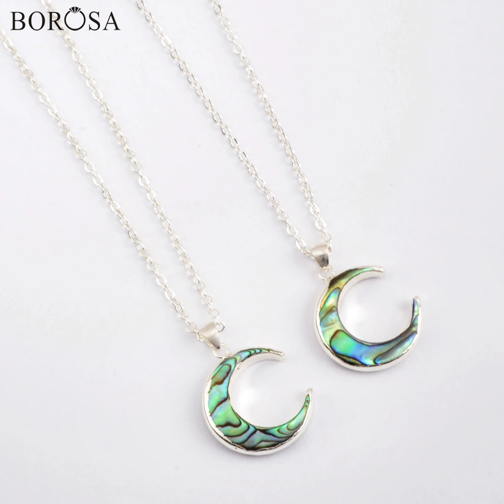 

Silver Plated Abalone Shell Moon Pendant Necklace for Women Crescent Natural Shell Charms Statement Necklace Jewelry Gifts S1768