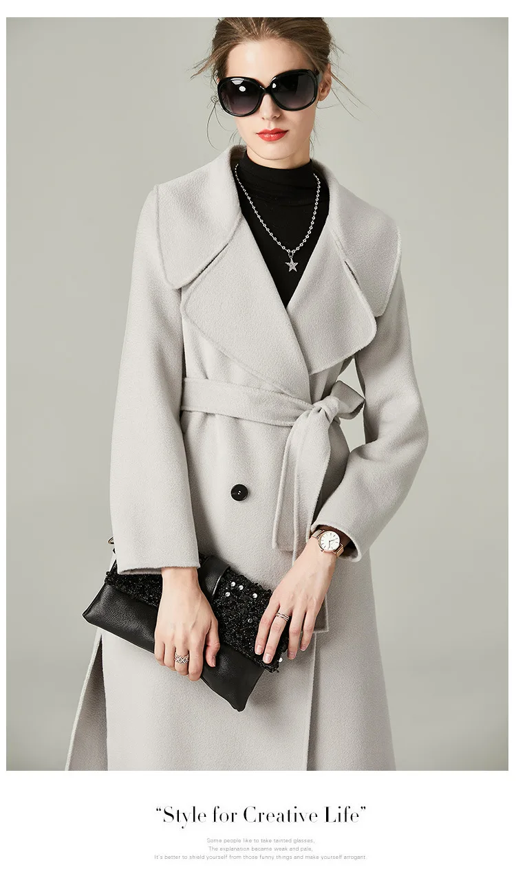 Для женщин пальто осень-зима High-end двухсторонний кашемировое пальто в Корейском стиле, пальто Шерстяное пальто для женщин; Большие размеры длинное пальто красное пальто