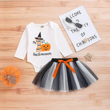 

HIPAC 2PCS 2020 Beautiful Halloween Outfits For Girls Toddler Girl Clothes Casual Cotton Full Print O-Neck Regular Fashion