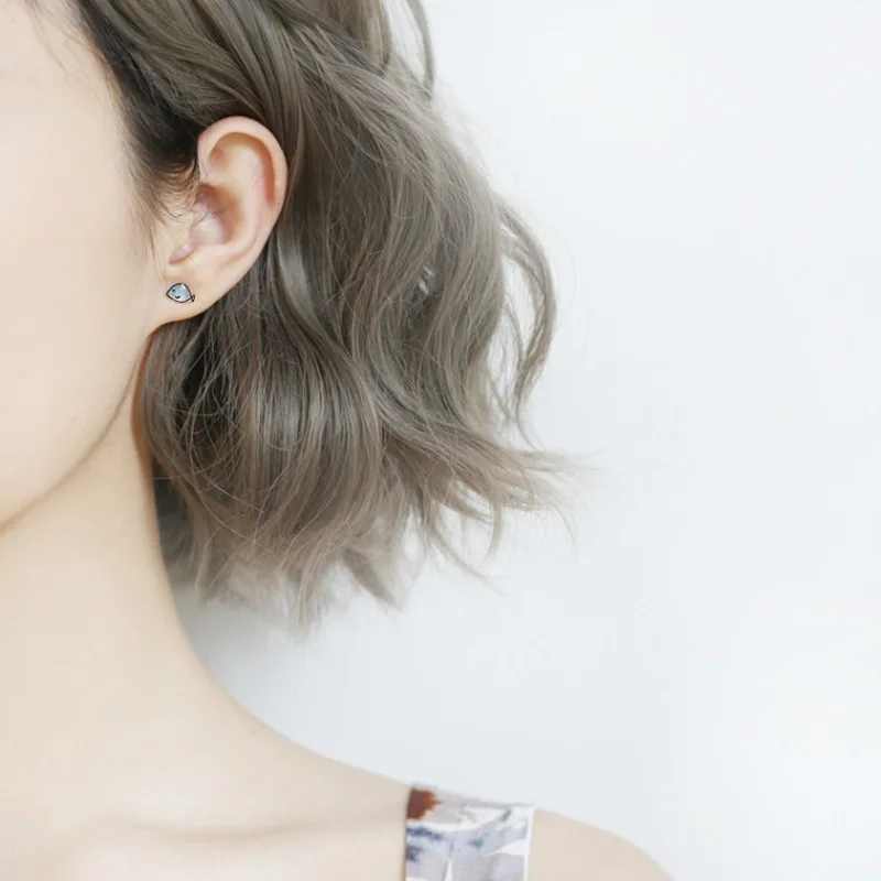 

Origional Korean-style S925 Fine Silver Blue Fish Mini Ear Stud Student MORI Series Hipster Ear Stud