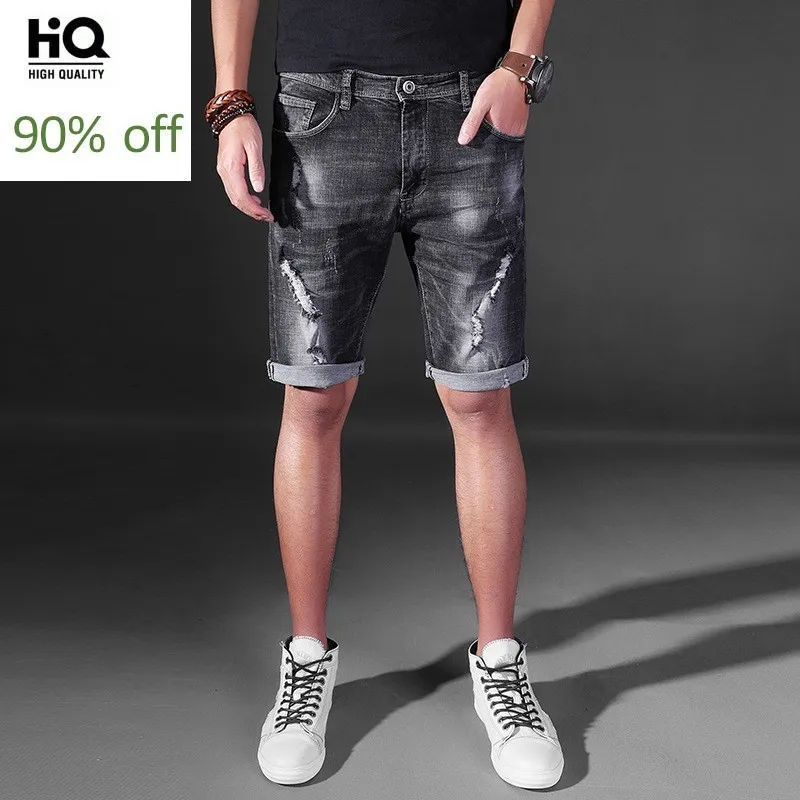 

Mens Short Hot Fashion 2020 Summer Distressed Motor Man Soft Cotton Denim Jeans Knee-Length Vintage Slim Fit Jeans Trouser Male
