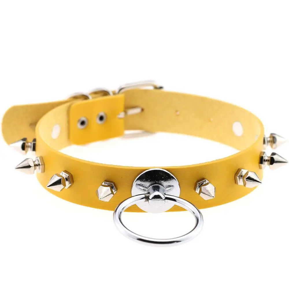 yellow Сексуальный панк-чокер, ошейник, кожаный чокер, связывание, косплей, готическое украшение для женщин, готическое ожерелье, Harajuku, аксессуары, баров, подарок для девочек - Окраска металла: yellow