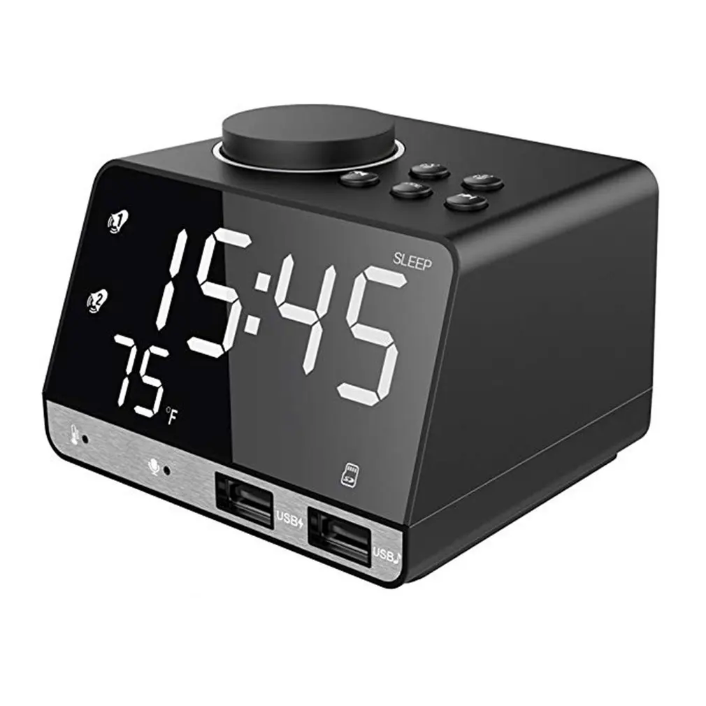 

Digital Alarm Clock Bluetooth Radio Alarm Clock Speaker Temperature 2 USB Ports LED Display Home Decoration Snooze Table Clock