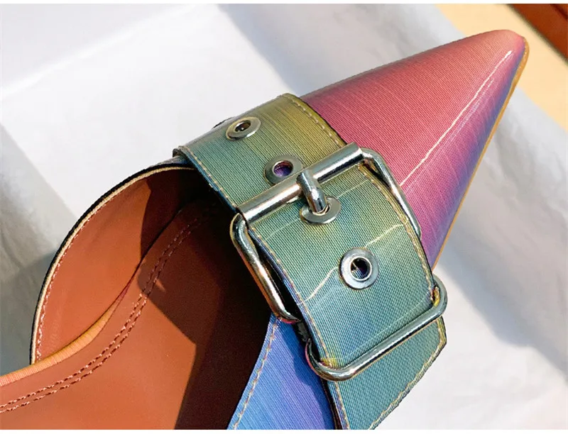 Women's Sandals 2020 Summer Pointed Toe Belt Buckle High Heels Sandals Shoes Woman Sexy Stitching Color Wine Glass Heel Sandals (2)