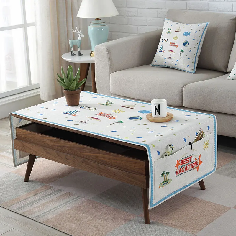 Tea table cloth cartoon printed cotton and linen cover cloth for tea table small table dust protected cover