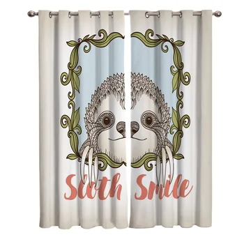 

Cartoon Sloth Animal Leaves Text Curtains For Kids Boy Girl Bedroom Living Room Cortinas Custom Drape Kitchen Window Curtains
